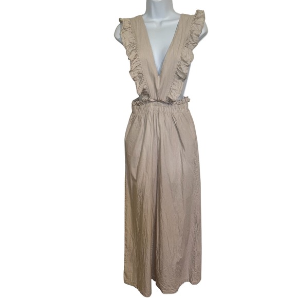HAYDEN LOS ANGELES Ruffle Strap Wide Leg  Pin Striped Cotton Jumpsuit EUC Small - Picture 1 of 9